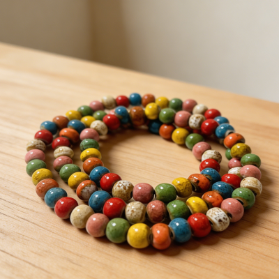 Colourful Ceramic 3 Row Wide Layered Stackable Stretch Bracelet
