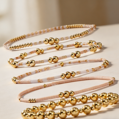Gold Pearl Beaded Cross Bracelet Stack Set