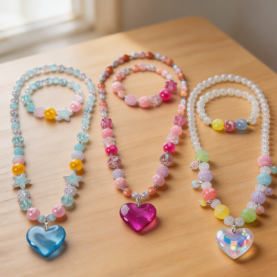 3 Pack 9 Pcs Decorative Floral Beaded Necklace and Bracelet Set